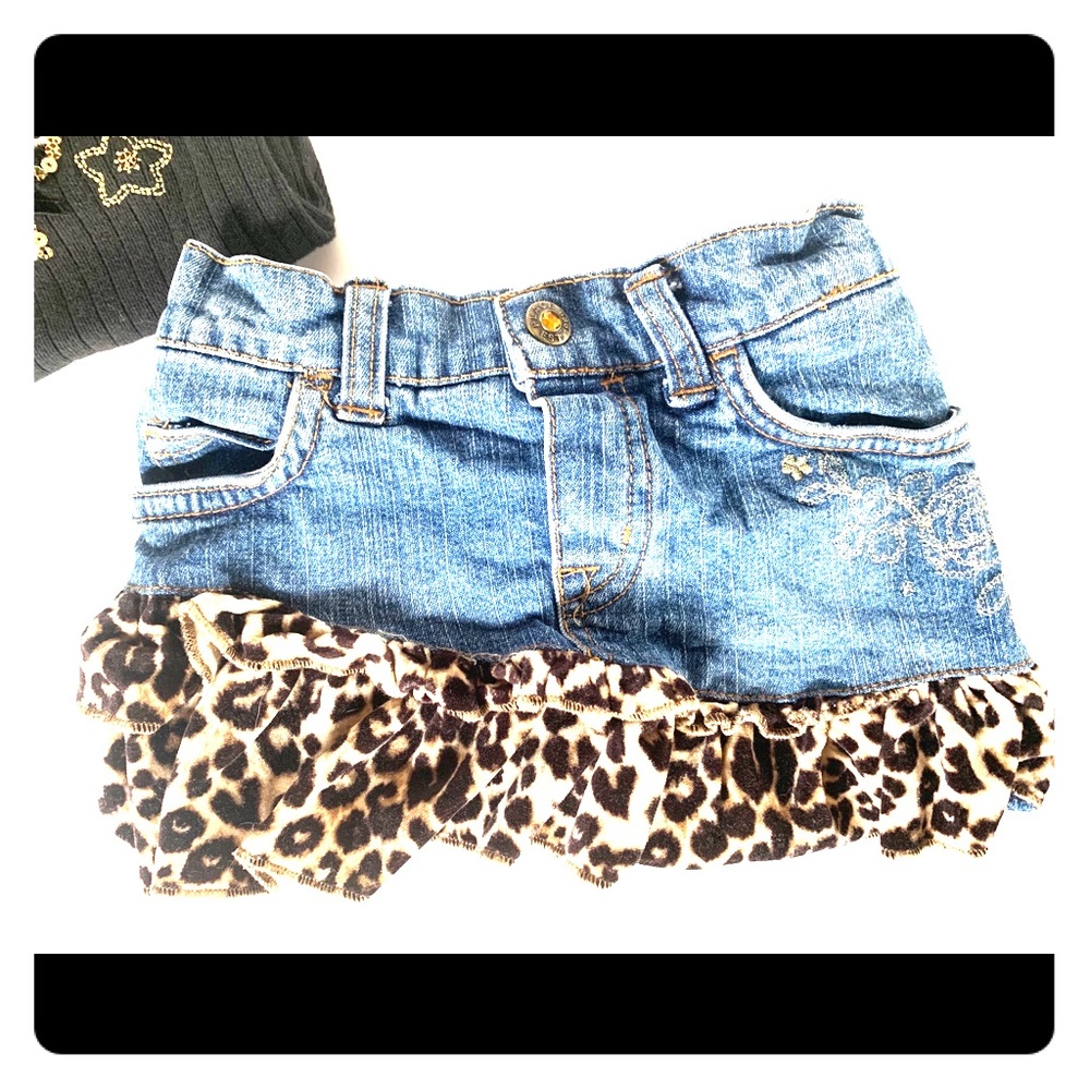 The Children's Place Blue Denim Skirt with Leopard Ruffle
